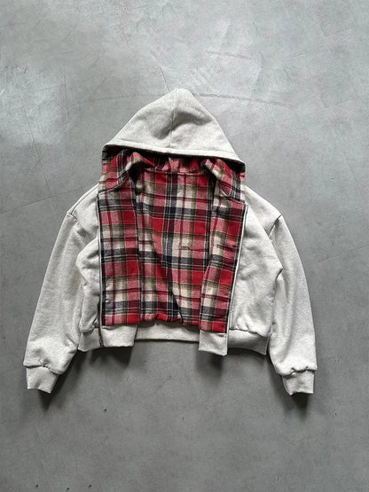 Glomexia 🧣 Winter Plaid Zip-Up Hoodie – Double-Side Wear
