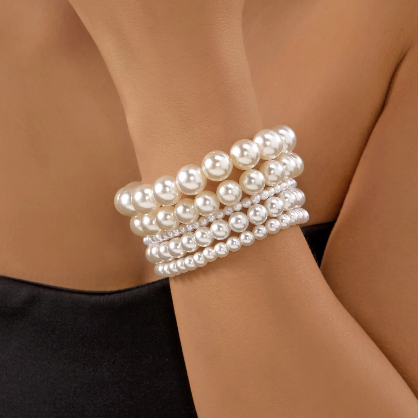Elegant White Pearl Beaded Bracelet Set
