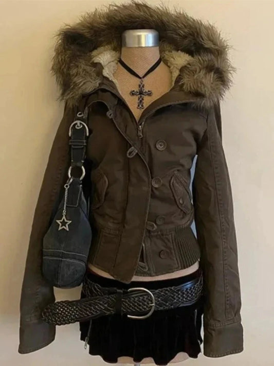 Rhinestone Hooded Crop Jacket
