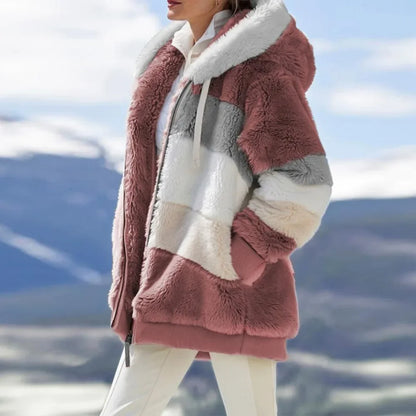 🧥 Women’s Hooded Winter Coat – Thick Cashmere Plaid Jacket 2025