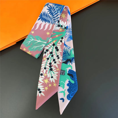 🧣 Glomexia Printed Silk Hair Scarf – Elegant Slim Fashion Wrap ✨