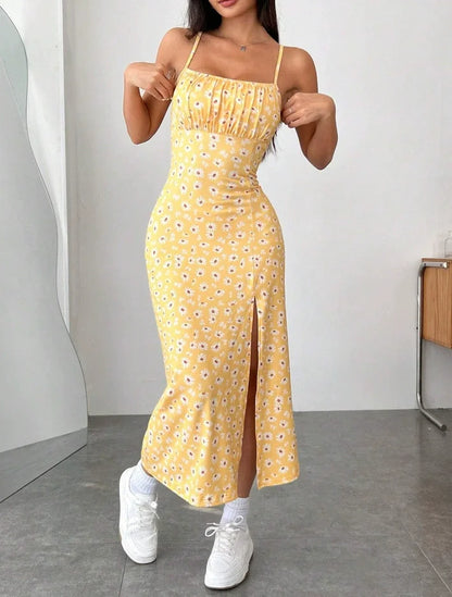 🌸 Spaghetti Strap Printed Maxi Dress
