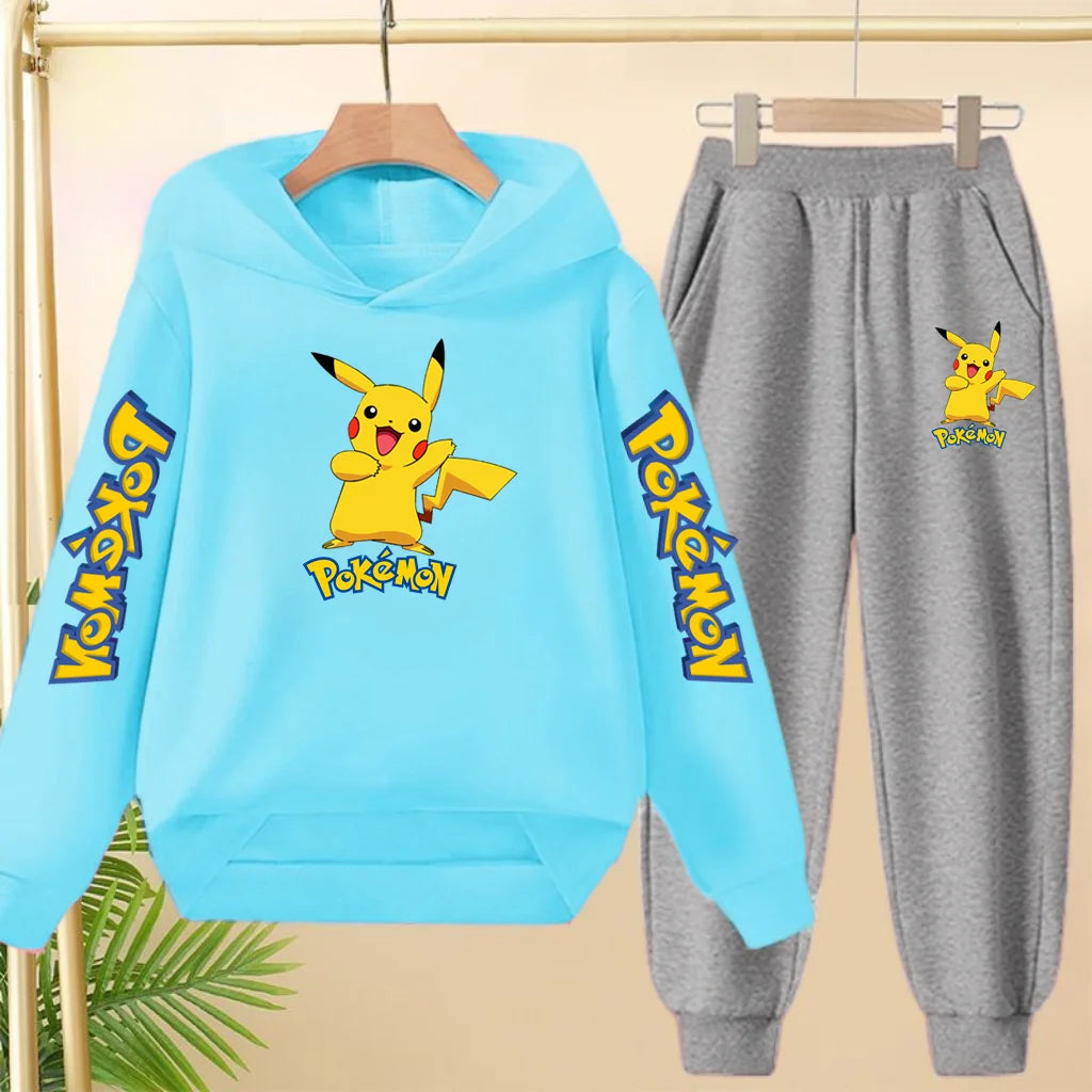 Kids Velvet Hooded Outfit Set – Warm Printed Jacket & Pants