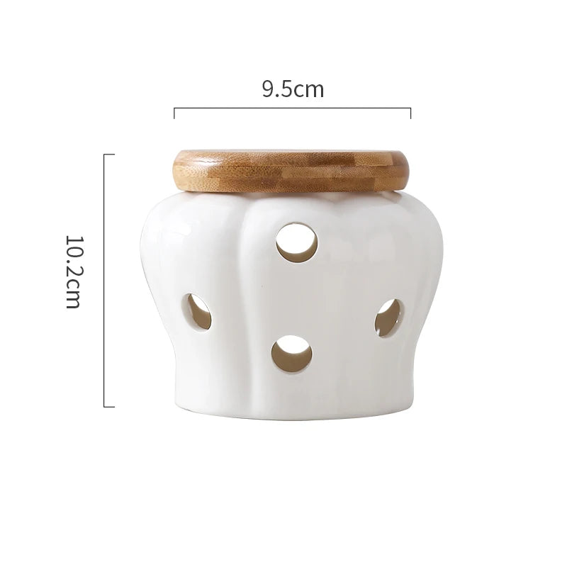 🧄 Creative Ceramic Garlic Storage Jar – Ventilated Kitchen Organizer