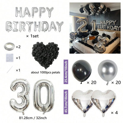 Black & Silver Birthday Balloon Decoration Set – 1050pcs Party Kit
