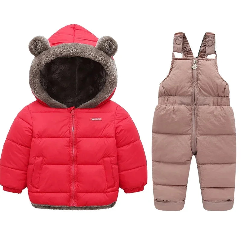Kids Winter Fleece Outfit Set – Warm Hooded Jacket & Padded Pants (2-Piece)