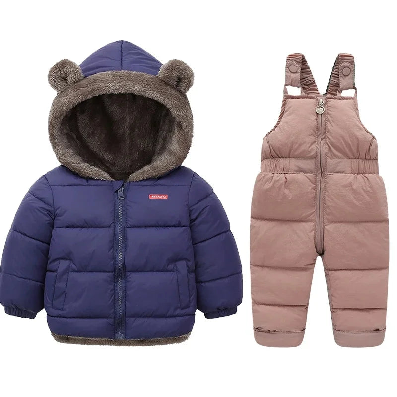 Kids Winter Fleece Outfit Set – Warm Hooded Jacket & Padded Pants (2-Piece)