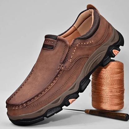 Glomexia Men Genuine Leather Loafers 👞 | Retro Slip-On Shoes