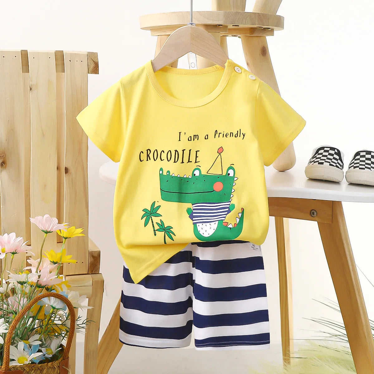 Glomexia Kids Cartoon Cotton Set – Summer T-Shirt & Shorts