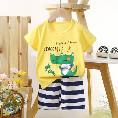 Glomexia Kids Cartoon Cotton Set – Summer T-Shirt & Shorts