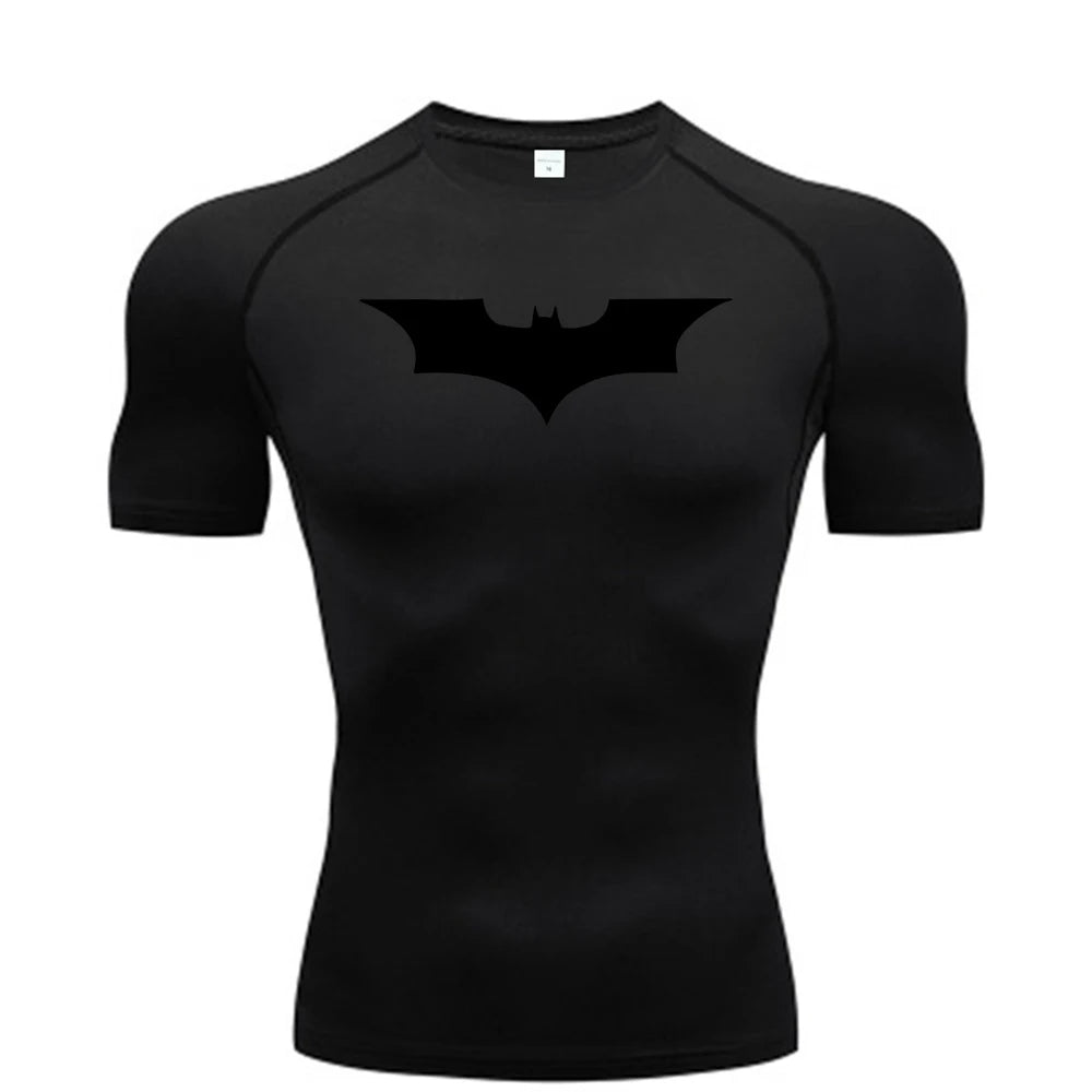 🦇💪 Men’s Bat Print Compression Tee | Gym Fit 🏃‍♂️