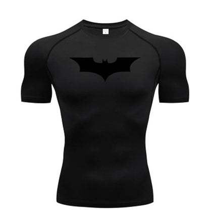 🦇💪 Men’s Bat Print Compression Tee | Gym Fit 🏃‍♂️