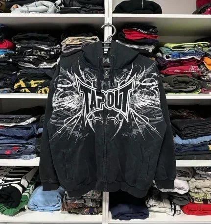 🔥 Men’s Skull Print Zip Up Hoodie – Black & Red Streetwear