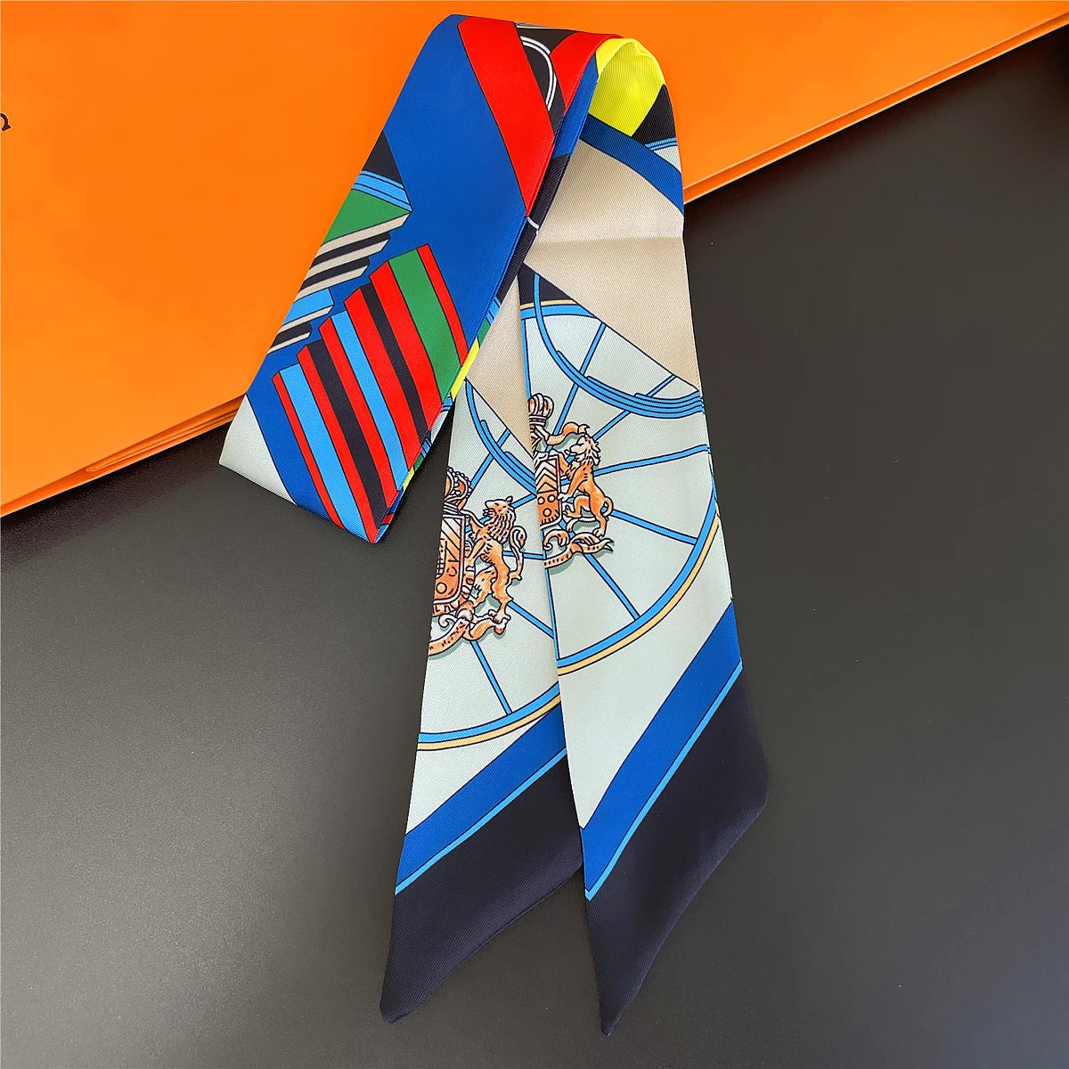 🧣 Glomexia Printed Silk Hair Scarf – Elegant Slim Fashion Wrap ✨
