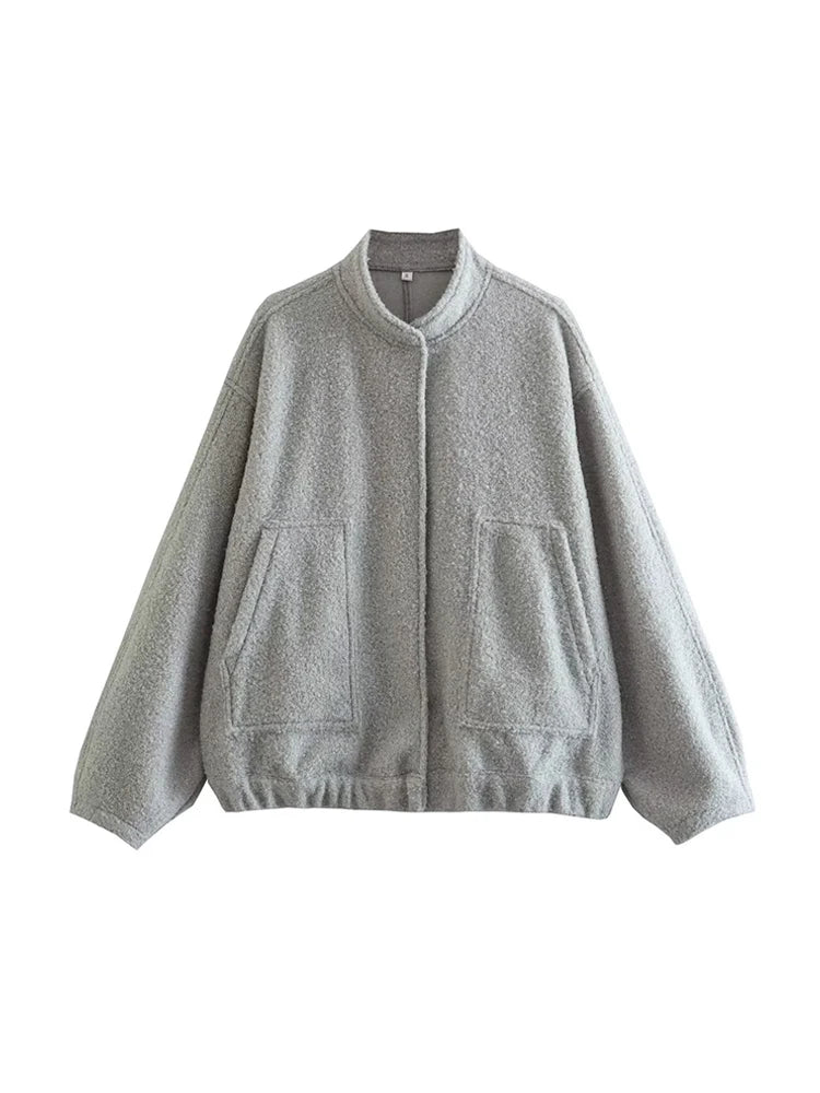 Women Oversized Bomber Jacket 🖤 | Vintage Snap Button Coat