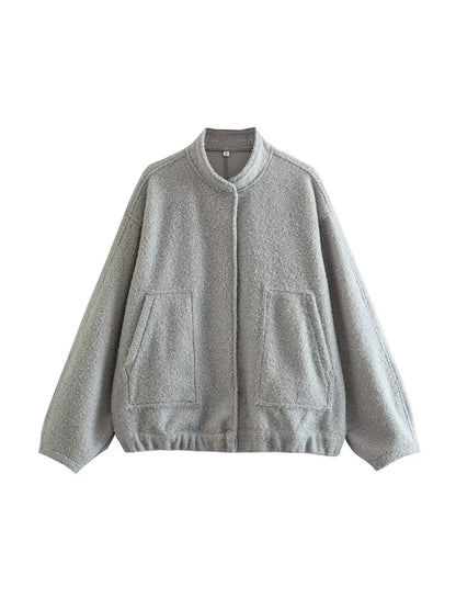 Women Oversized Bomber Jacket 🖤 | Vintage Snap Button Coat