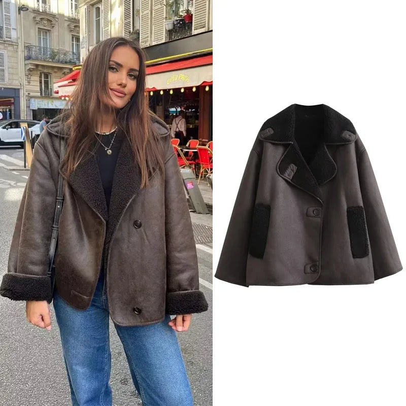 Women’s Faux Leather Plush Jacket 🖤 | Winter Warm Coat