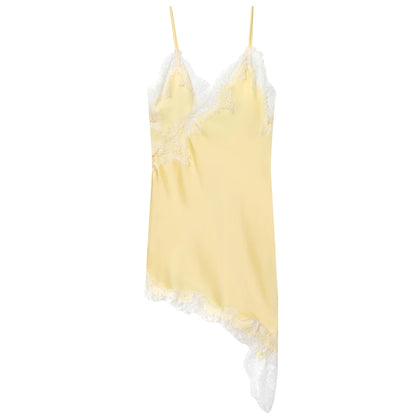 🌍 Glomexia – Women’s Lace Asymmetric Slip Dress | Sleeveless Backless Mini Party Dress 💃✨