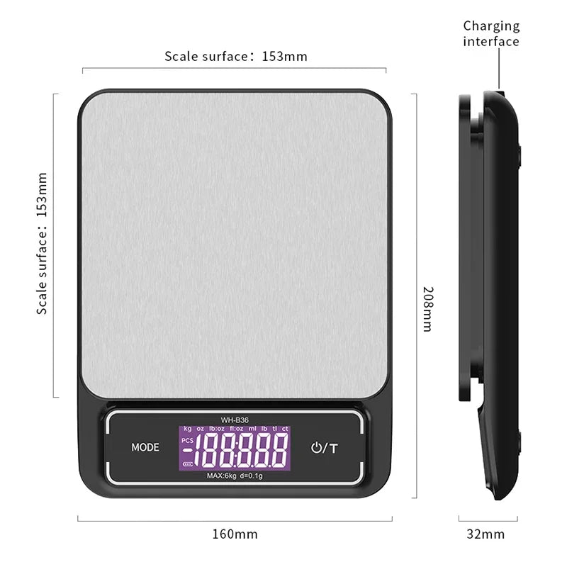 Waterproof Digital Kitchen Scale 6kg/10kg – Stainless Steel LCD Food Weighing Scale