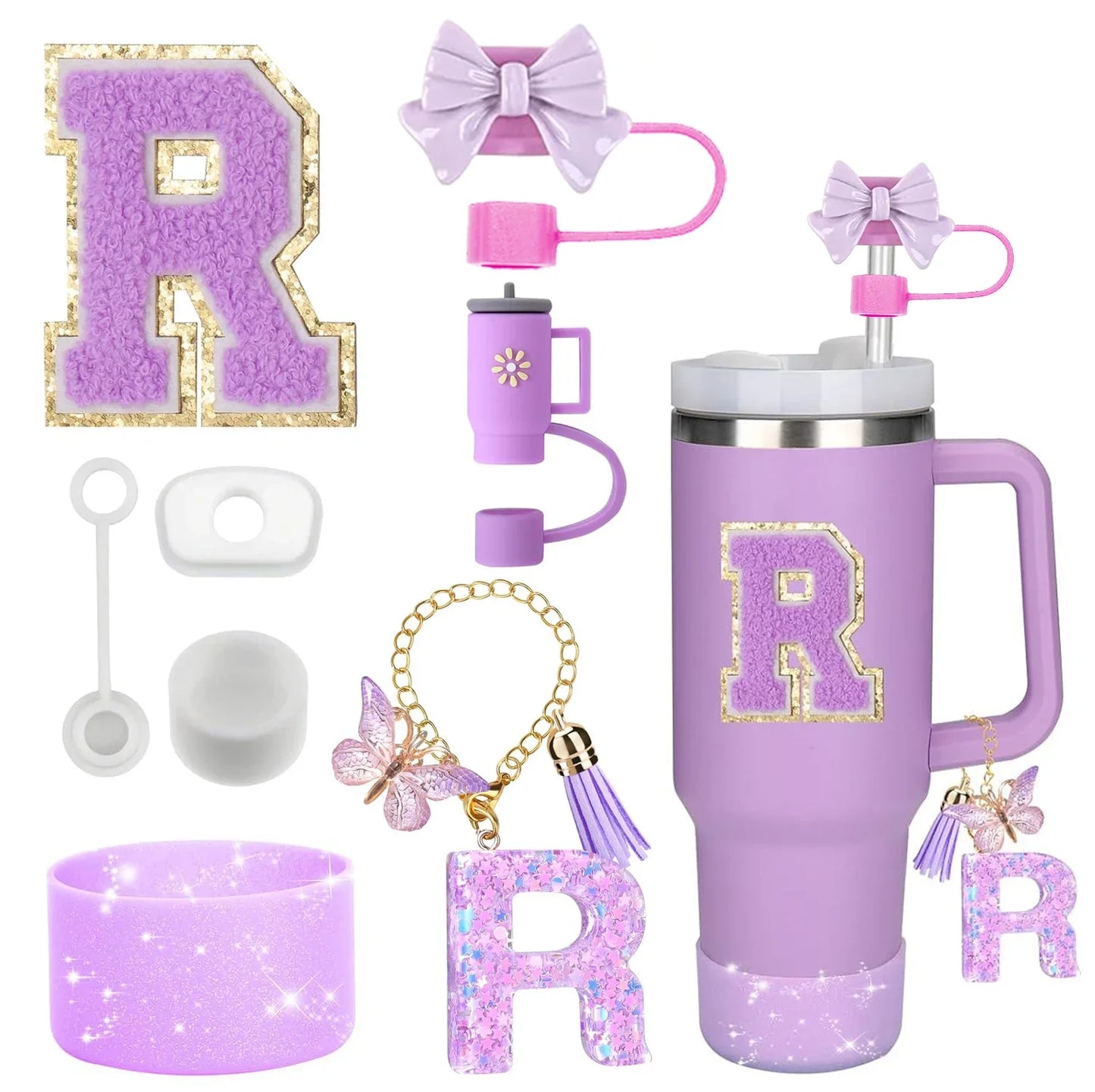 🥤 ✨ Glomexia 8-Piece Tumbler Accessories Set (Purple)