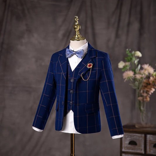 🤵 Kids Formal Plaid Suit Set – Wedding & Party Blazer Outfit (7–13Y)