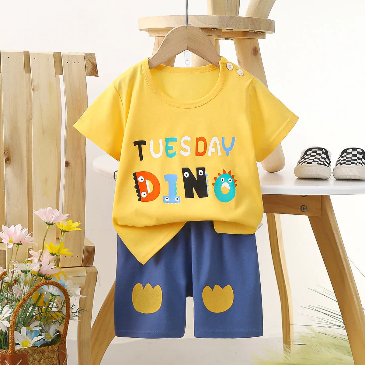 Glomexia Kids Cartoon Cotton Set – Summer T-Shirt & Shorts