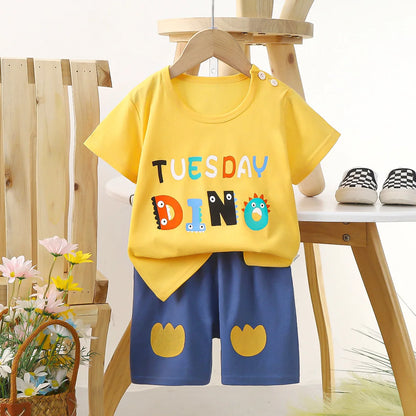 Glomexia Kids Cartoon Cotton Set – Summer T-Shirt & Shorts