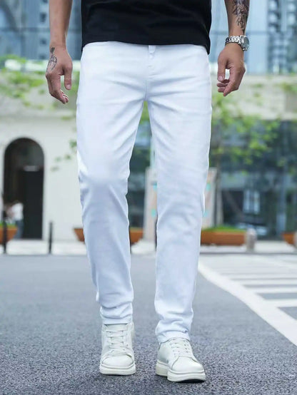 👖✨ Men’s Slim Fit White Stretch Denim Pants – All Season Comfort