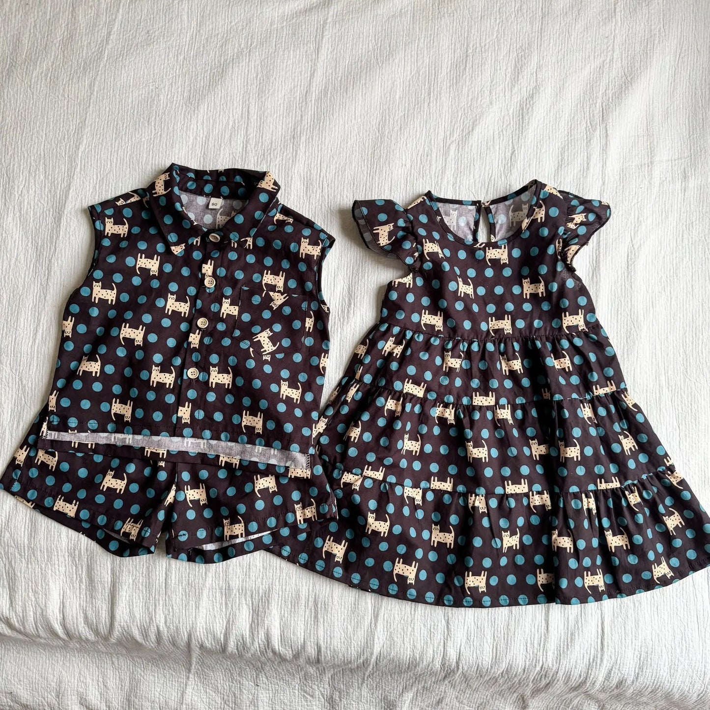 👧👦 Matching Sibling Summer Set – Girls Dress & Boys Cartoon Shirt