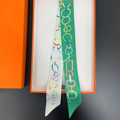 🧣 Glomexia Printed Silk Hair Scarf – Elegant Slim Fashion Wrap ✨