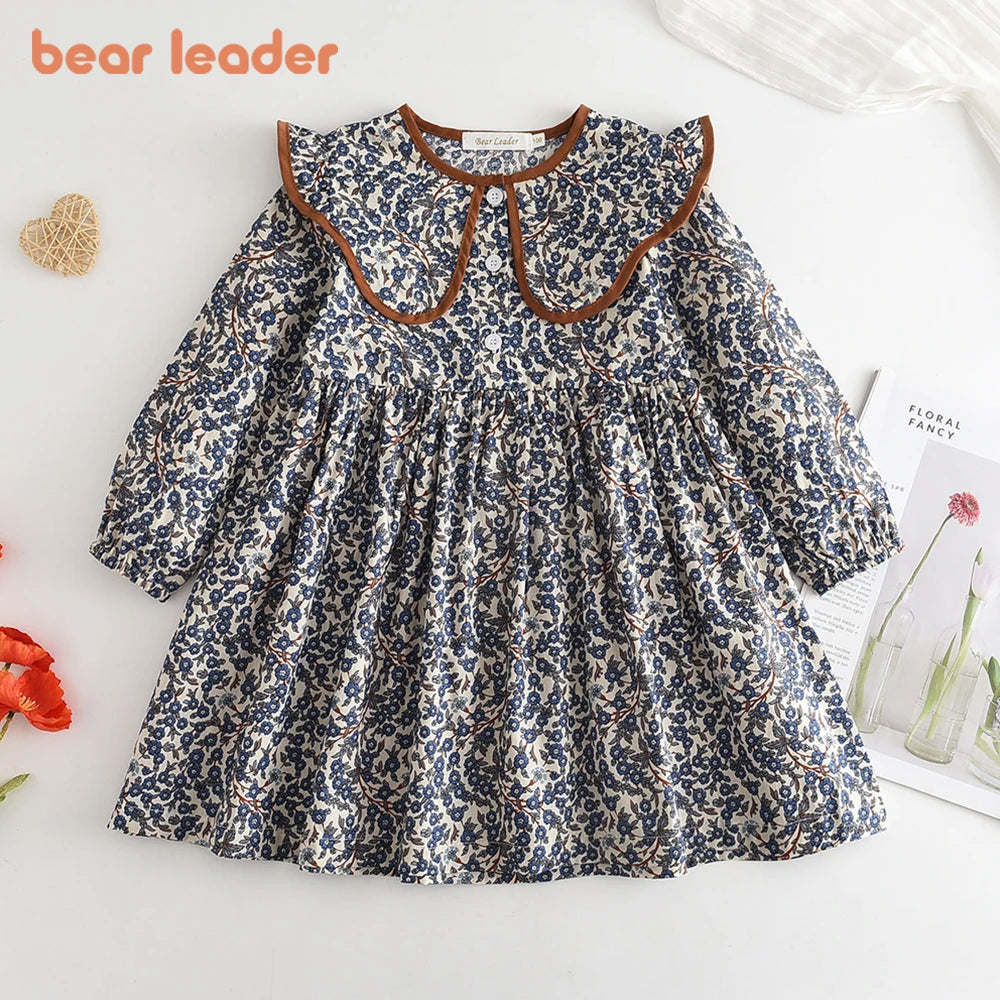 Premium Girls Doll Neck Flower Print Princess Dress