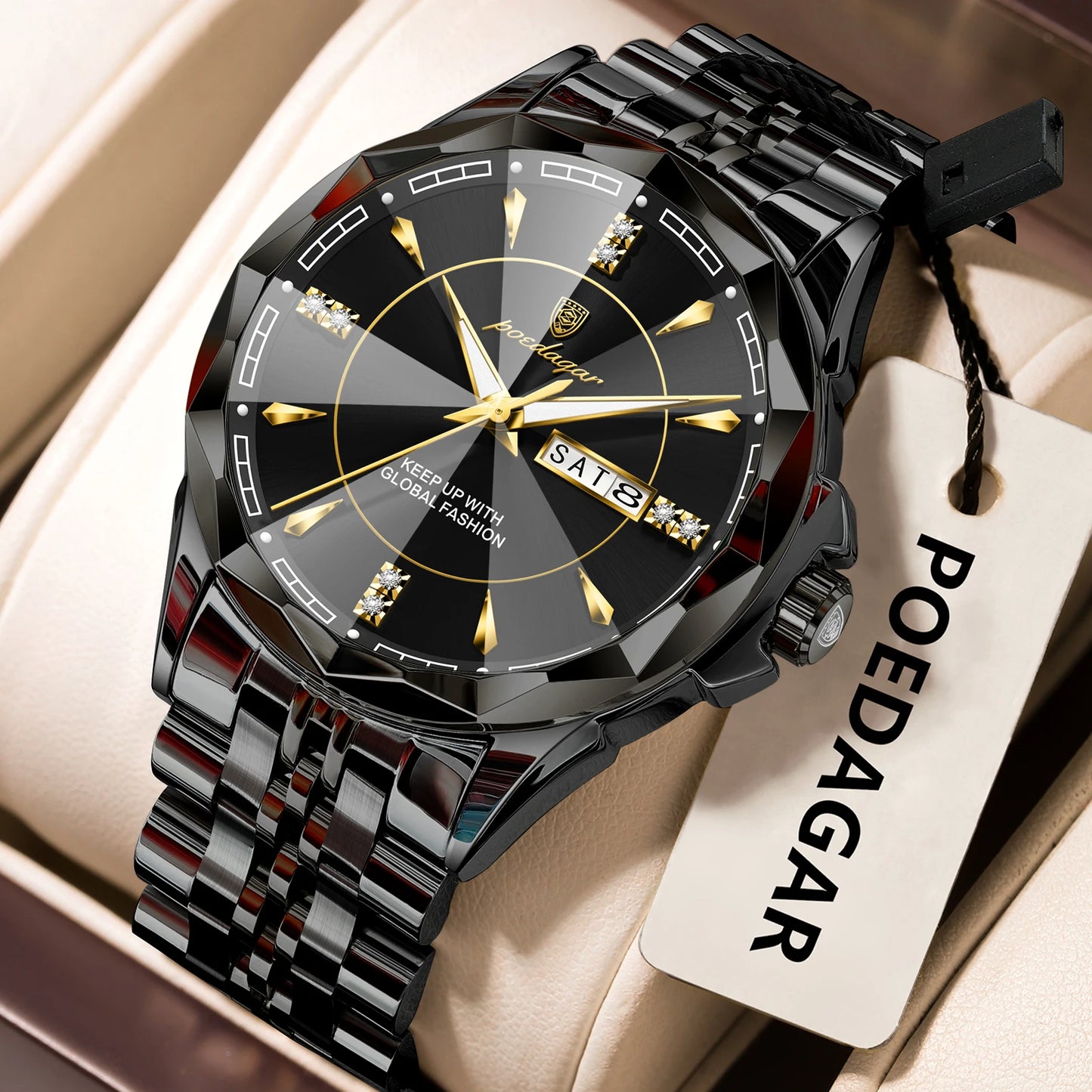 Men’s Luxury Stainless Steel Watch – Date & Week Display