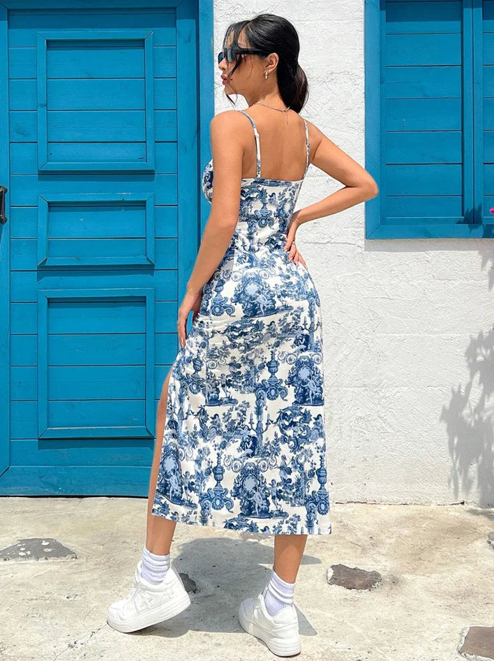 🌸 Spaghetti Strap Printed Maxi Dress