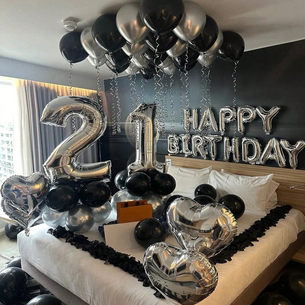 Black & Silver Birthday Balloon Decoration Set – 1050pcs Party Kit