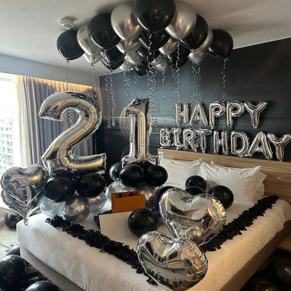 Black & Silver Birthday Balloon Decoration Set – 1050pcs Party Kit