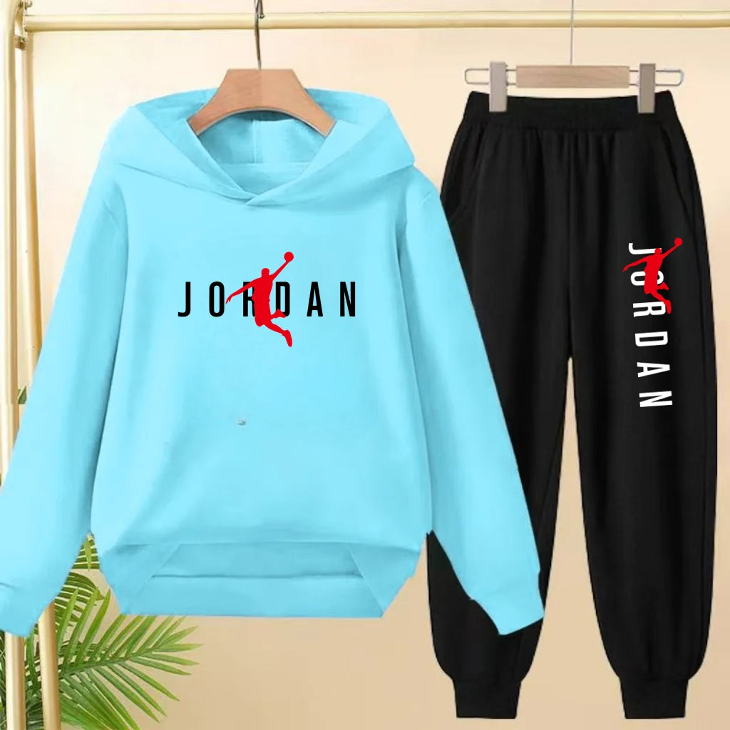 Glomexia Kids Black Hoodie Set – Trendy Sports Outfit