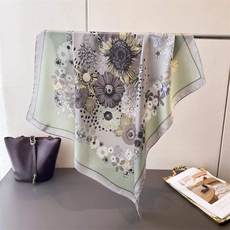 Women’s Luxury Floral Printed Silk Scarf