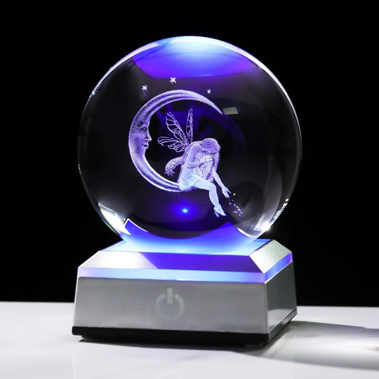 3D Engraved Fairy & Moon Crystal Ball Lamp