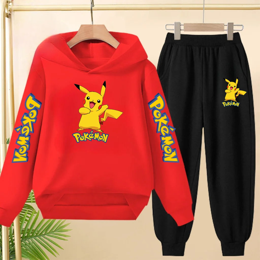 Kids Velvet Hooded Outfit Set – Warm Printed Jacket & Pants