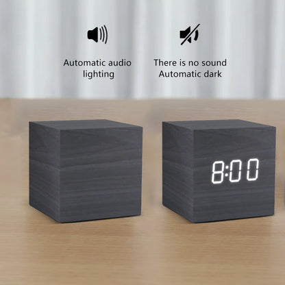 LED Wooden Digital Alarm Clock – Voice Control Table Clock