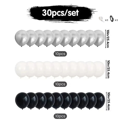 Black & White Balloon Decoration Set with Silver Banner (30/54pcs)