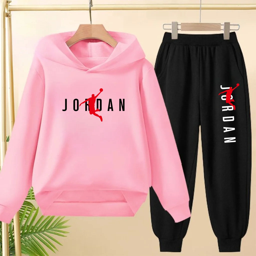 Glomexia Kids Black Hoodie Set – Trendy Sports Outfit