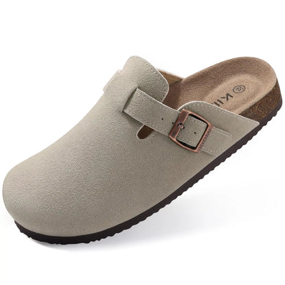Women Suede Cork Mules 👡 | Arch Support Buckle Clogs