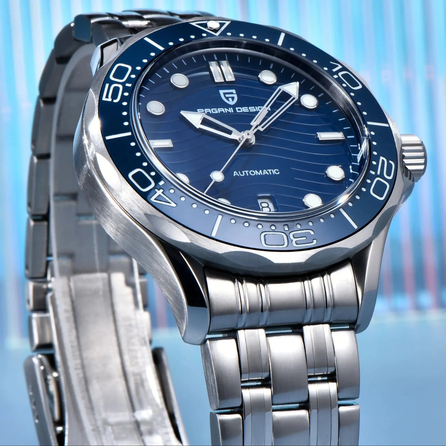 Men’s Automatic Diving Watch – Blue Dial Mechanical Wristwatch