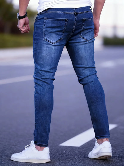 🔥 Men’s Slim Fit Ripped Jeans – Blue Casual Denim Pants