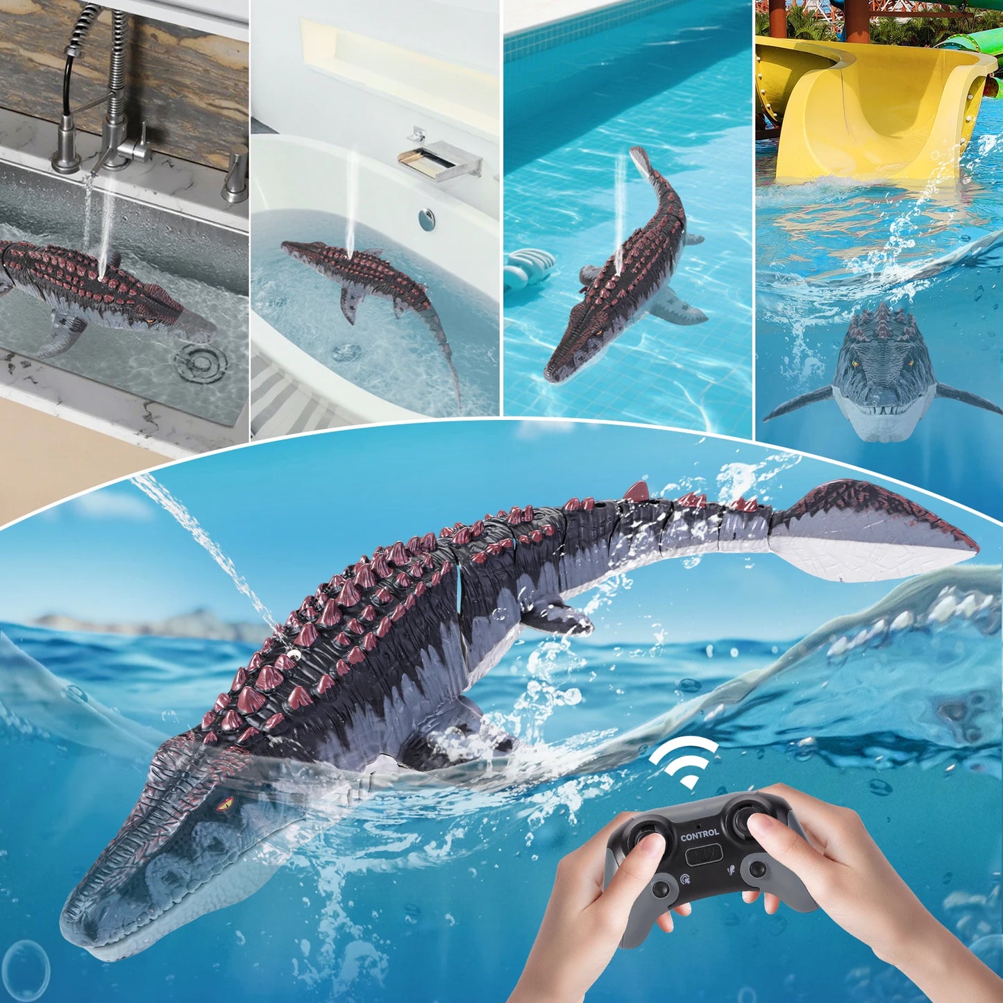 Rechargeable RC Mosasaurus Spray Dinosaur Toy