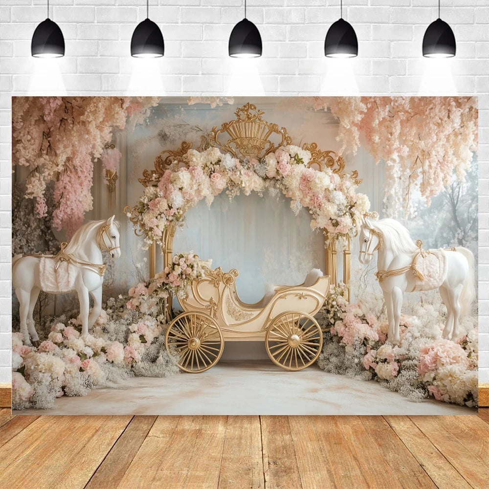 Princess Carriage Birthday Photography Backdrop