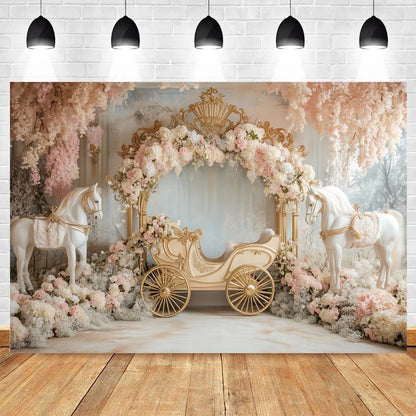 Princess Carriage Birthday Photography Backdrop