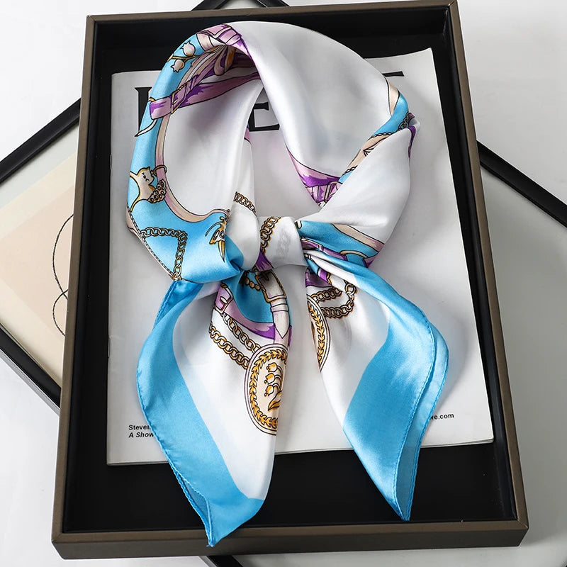 Women’s Luxury Cat Print Silk Square Scarf (70cm)