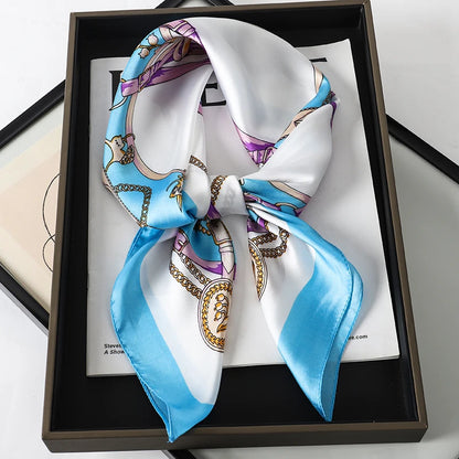 Women’s Luxury Cat Print Silk Square Scarf (70cm)
